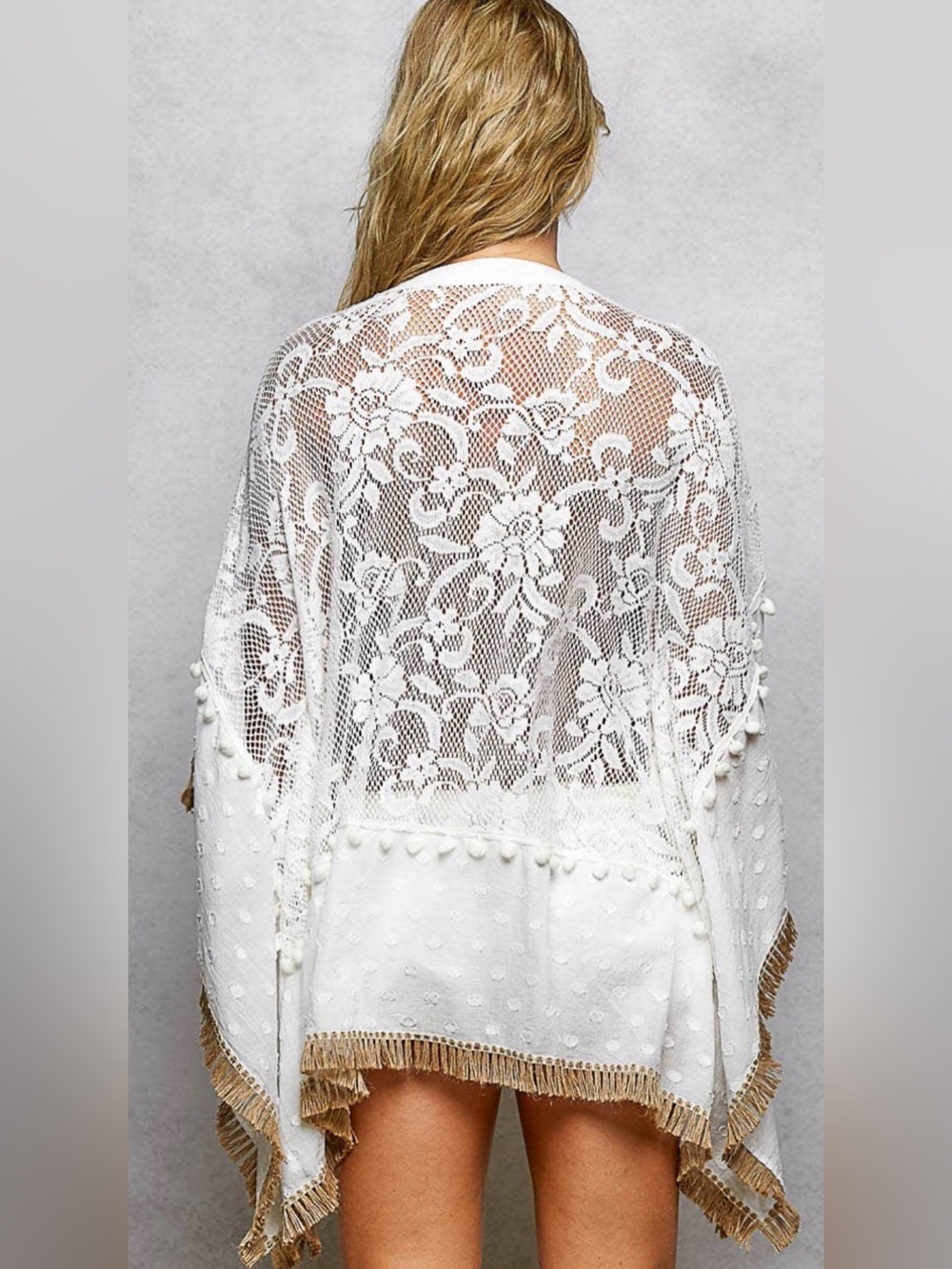 POL Boho Crochet Lace Tassel Poncho Tunic Cover Up New Size Small/ Medium - Picture 5 of 13
